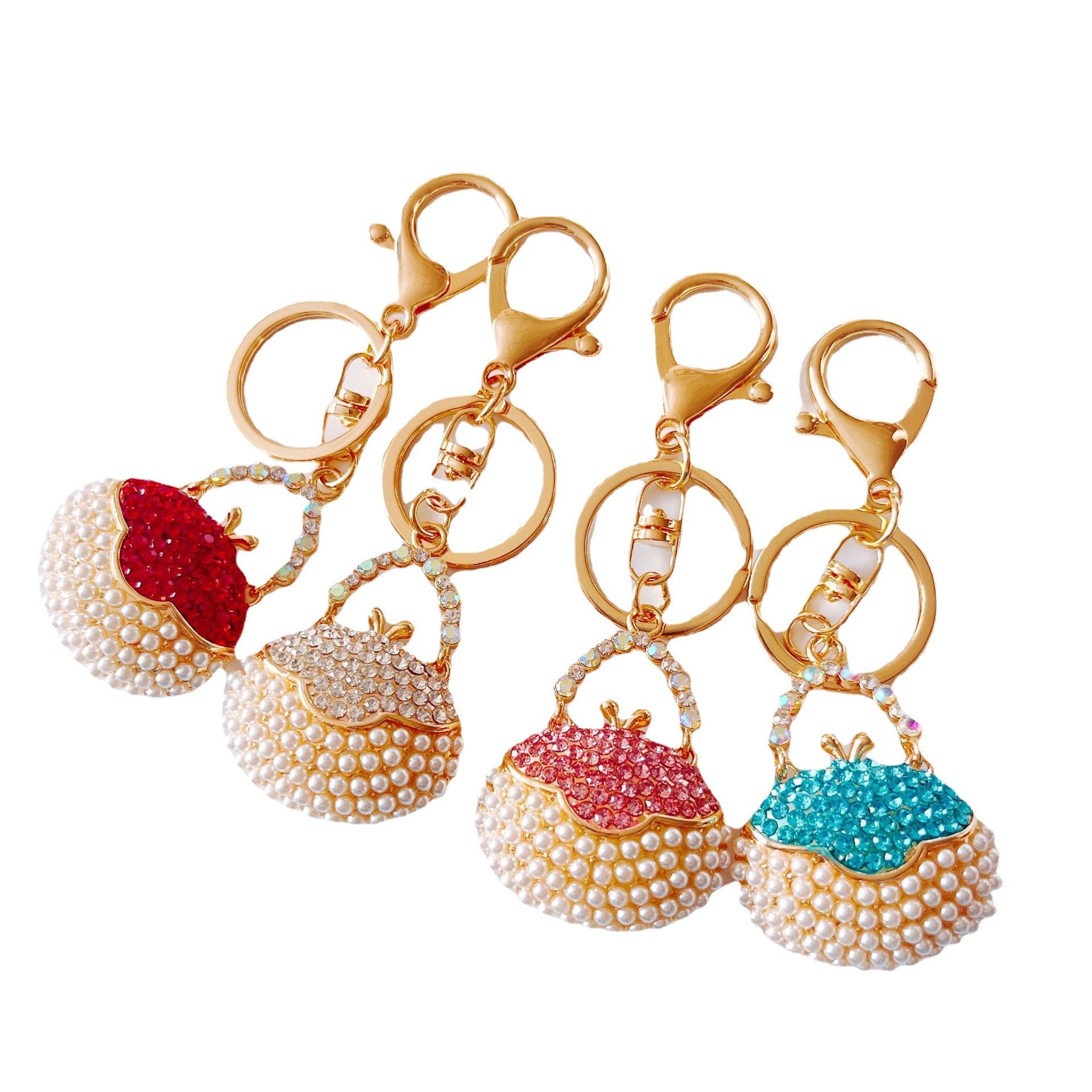 Wholesale Rhinestone Pearl Handbag Metal Keychain